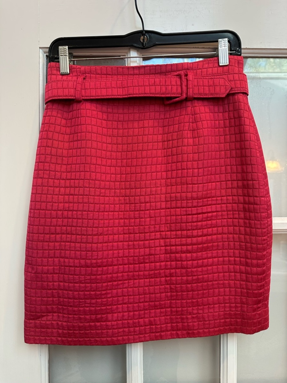 Vintage Ron Leal Y2K Wool Quilted Textured Pink Red Belted Skirt Size 8